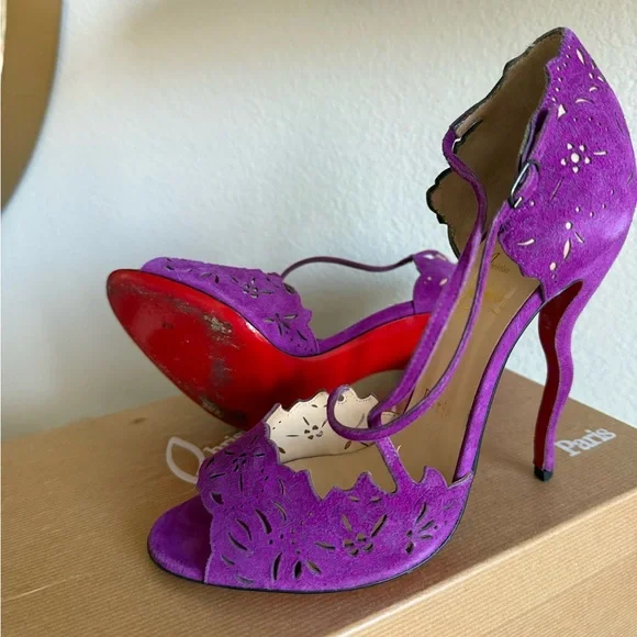 Christian Louboutin Enchantee Purple Suede Wiggly Heels 38 - Picture 3 of 5